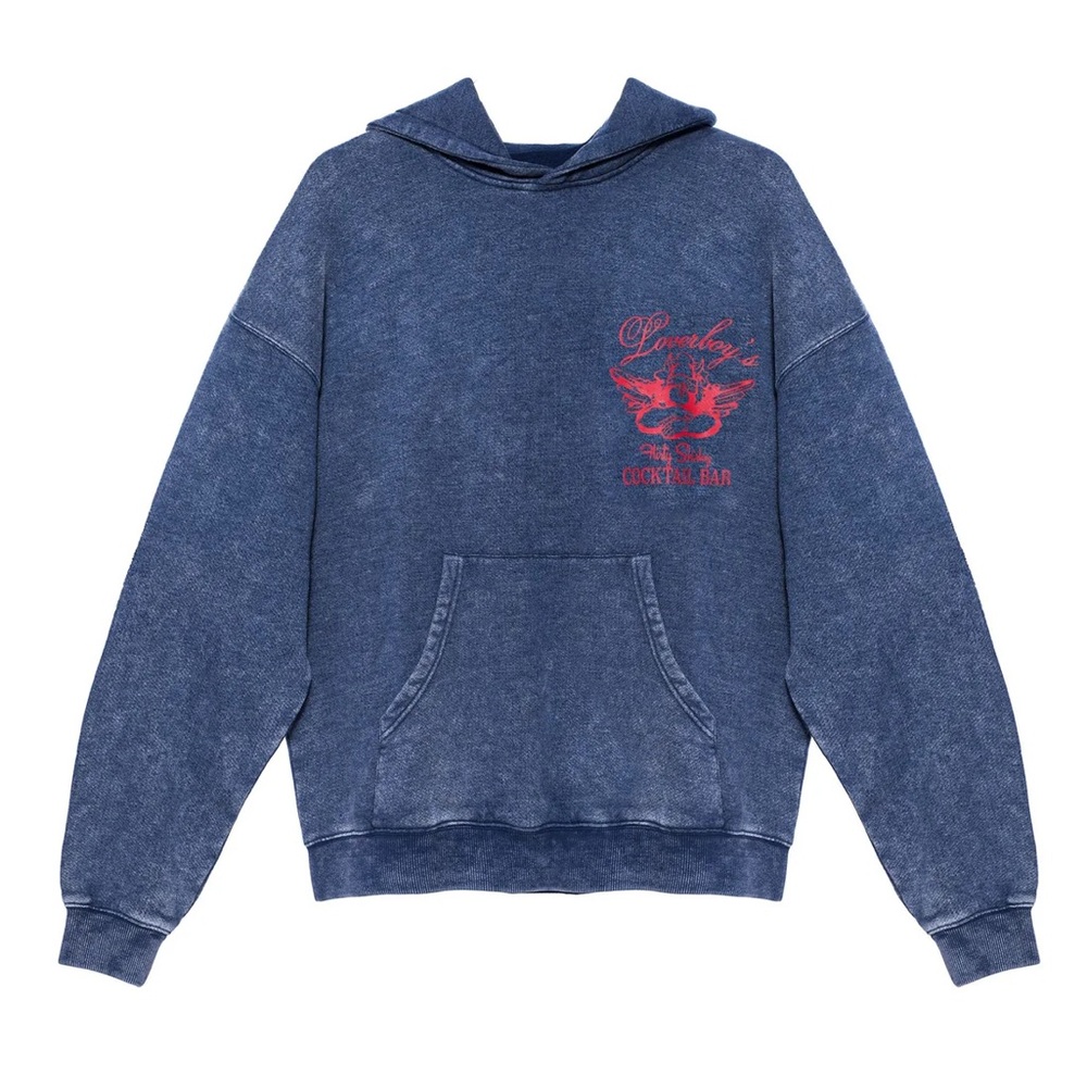 Boys Lie Blue Distressed Hoodie with Red Chest Graphic